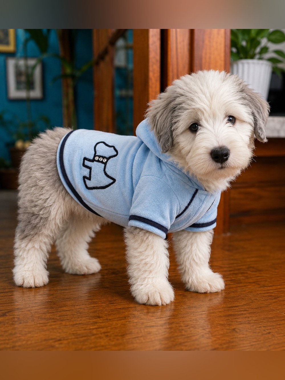 Zack & Zoey Blue Plush Dog Hoodie XS Scottie Embroidered Pet Sweater